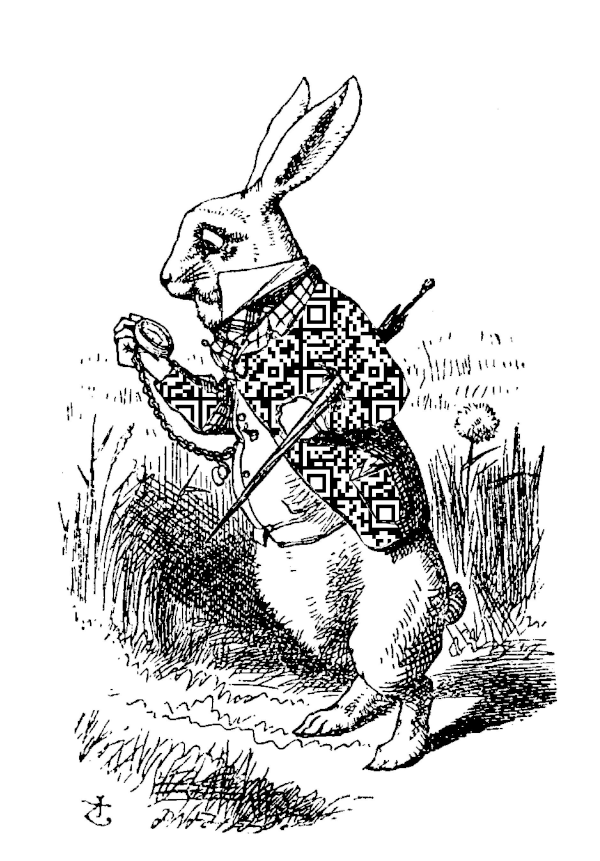 White rabbit from Alice in Wonderland with QR code